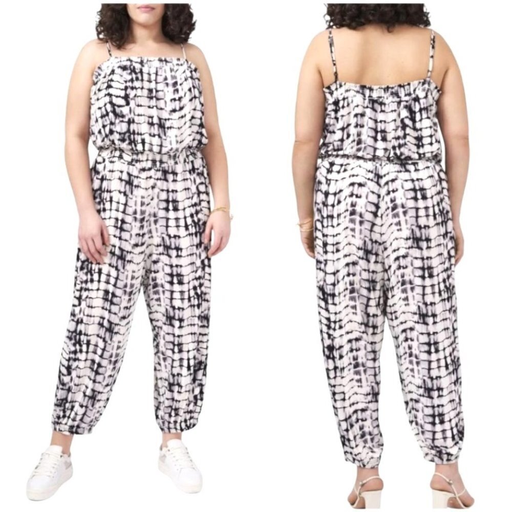 Vince‎ Camuto Black And White Tie Dye Sleeveless Jumpsuit Size M